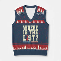 Where Is The List V-Neck Knit Sweater Vest Funny Political Conspiracy Parody - Wonder Print Shop