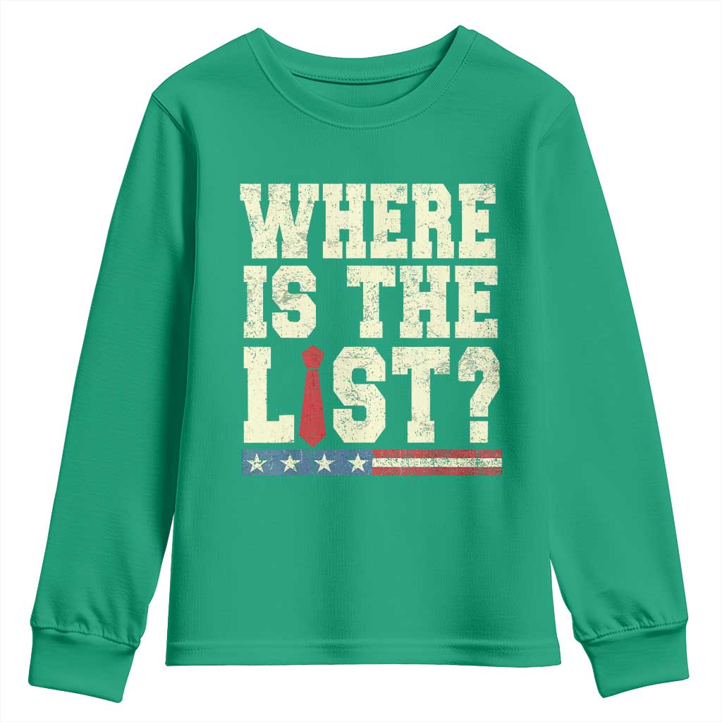 Where Is The List Youth Sweatshirt Funny Political Conspiracy Parody - Wonder Print Shop