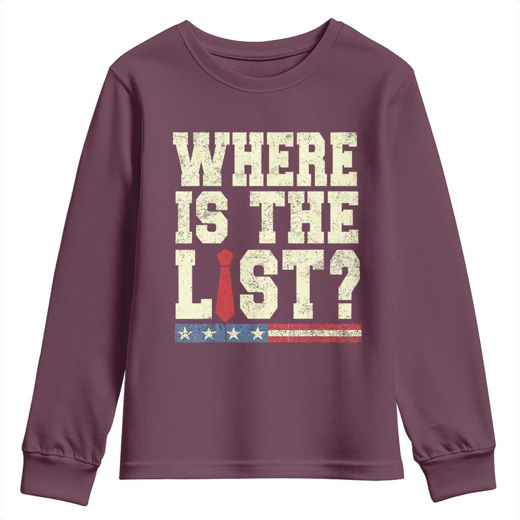 Where Is The List Youth Sweatshirt Funny Political Conspiracy Parody - Wonder Print Shop