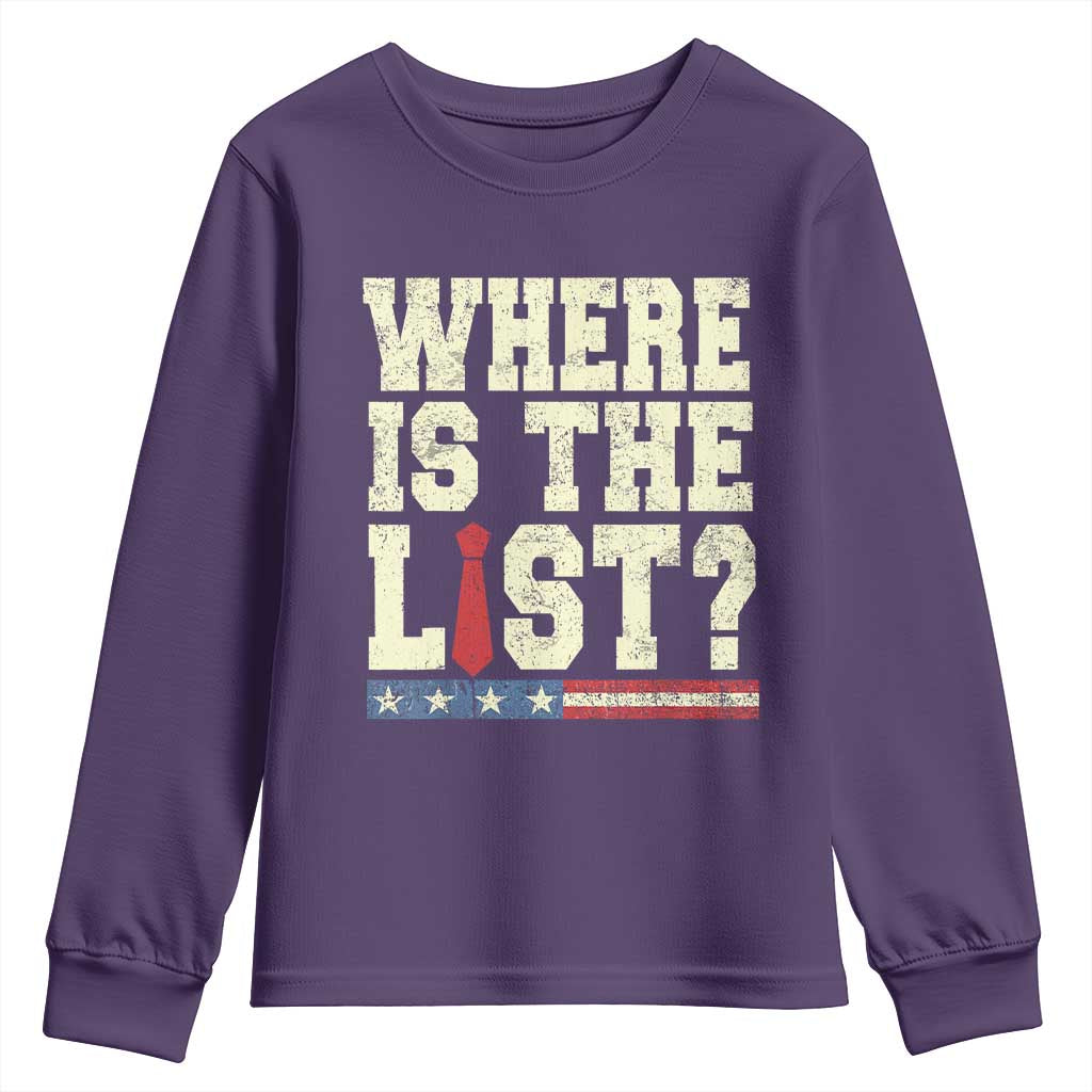 Where Is The List Youth Sweatshirt Funny Political Conspiracy Parody - Wonder Print Shop