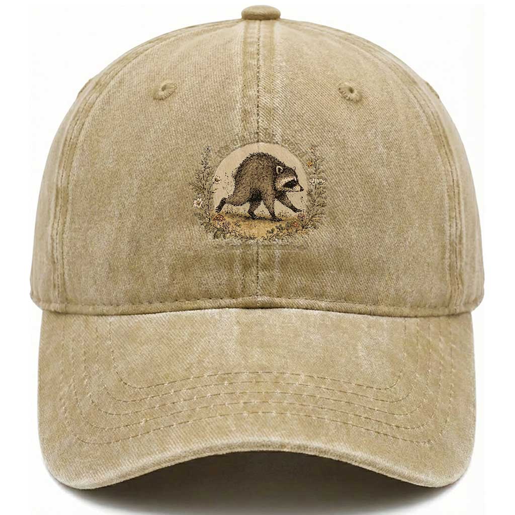 It is OK To Be Weird Jimothy the Raccoon Cottagecore Washed Cotton Baseball Cap Floral Seattle Trash Panda Inspiration