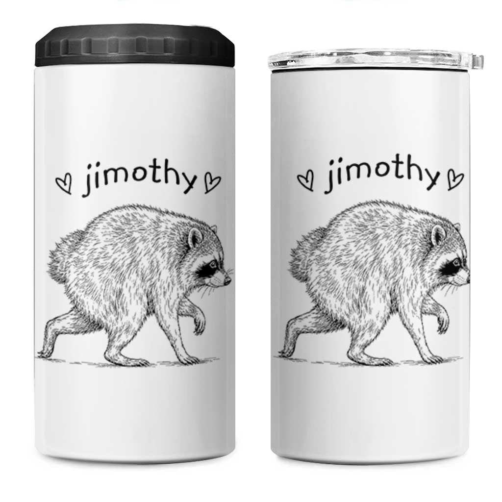 Cute Jimothy the Raccoon Hand Drawn Graphic 4 in 1 Can Cooler Tumbler Seattle Trash Panda Lover Supporter