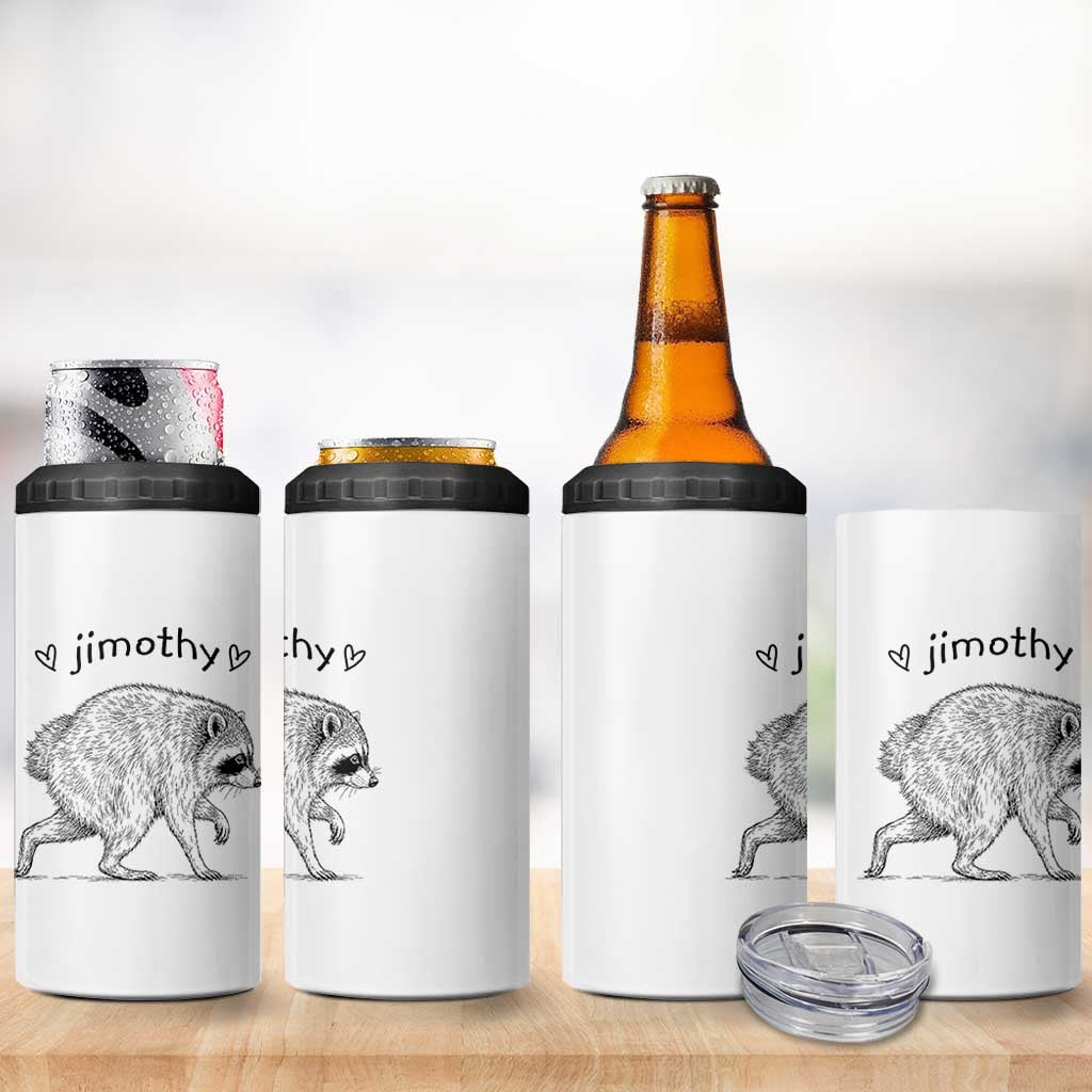 Cute Jimothy the Raccoon Hand Drawn Graphic 4 in 1 Can Cooler Tumbler Seattle Trash Panda Lover Supporter