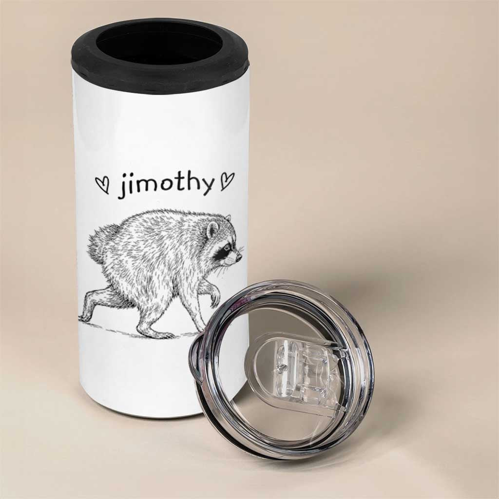 Cute Jimothy the Raccoon Hand Drawn Graphic 4 in 1 Can Cooler Tumbler Seattle Trash Panda Lover Supporter