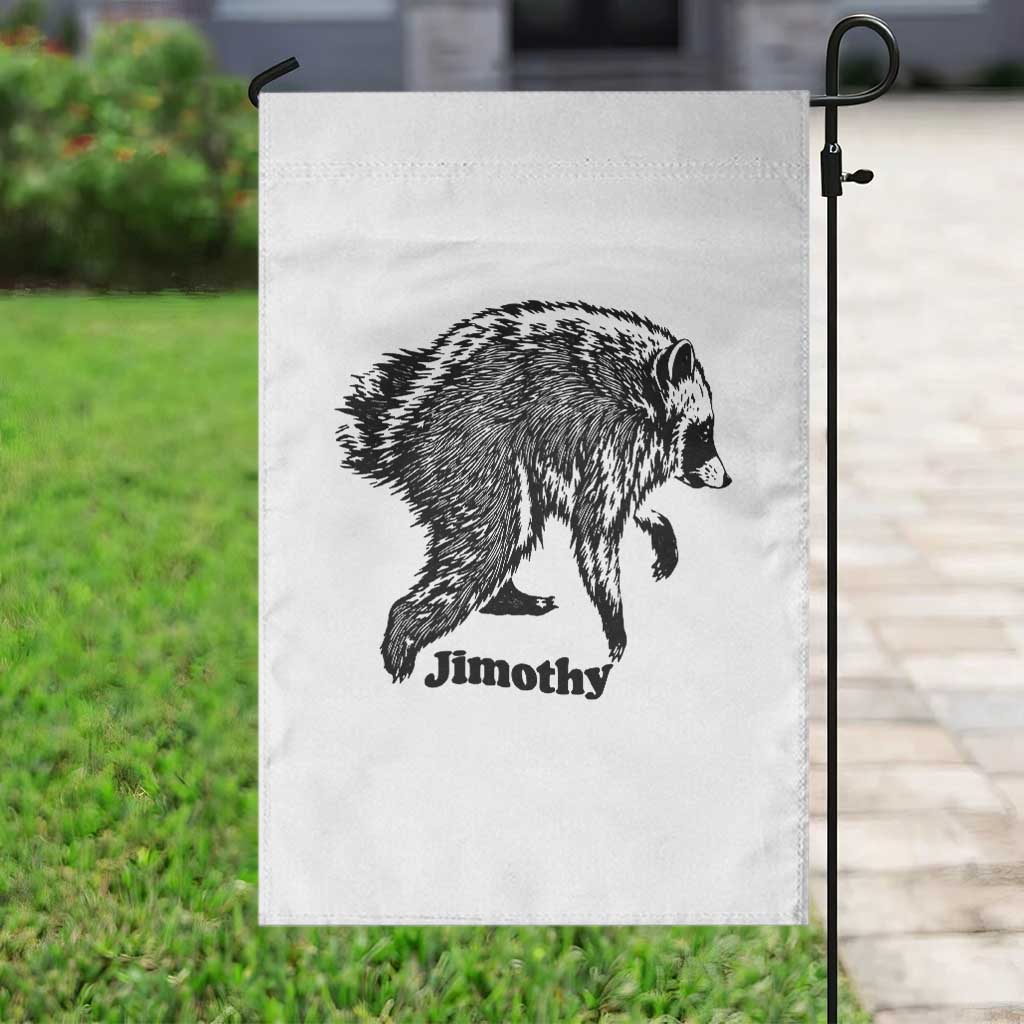 Jimothy Viral Seattle Raccoon Vintage Woodcut Style Graphic Garden Flag Funny Trash Panda Wildlife Meme