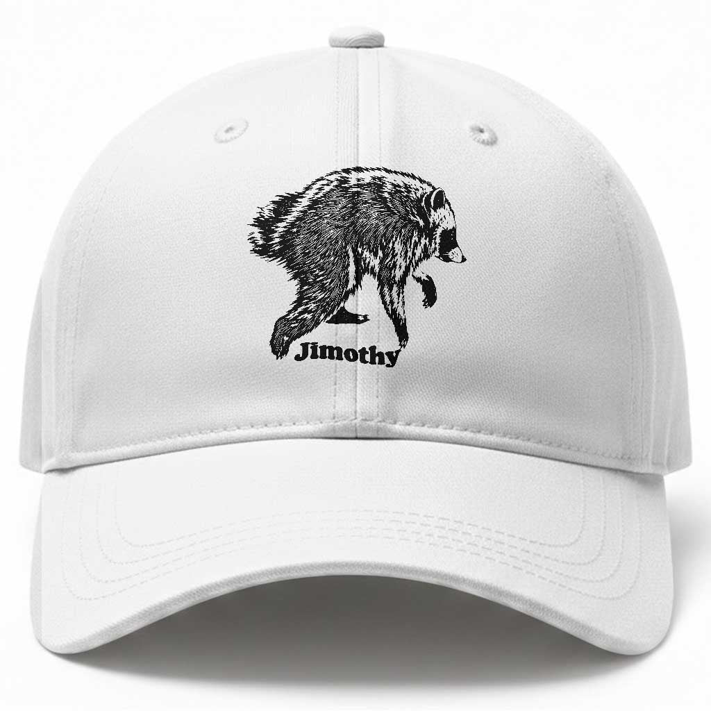 Jimothy Viral Seattle Raccoon Vintage Woodcut Style Graphic Baseball Cap Funny Trash Panda Wildlife Meme