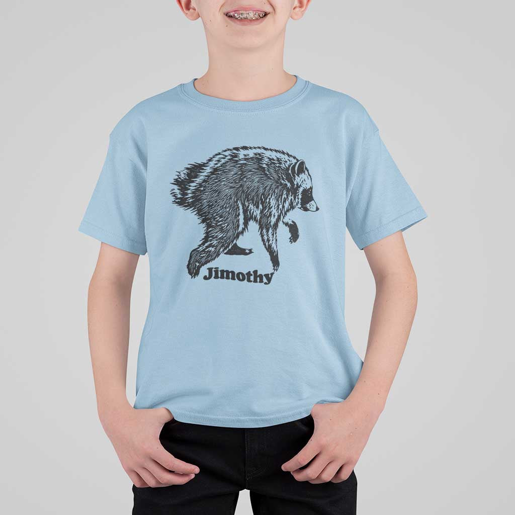 Jimothy Viral Seattle Raccoon Vintage Woodcut Style Graphic T Shirt For Kid Funny Trash Panda Wildlife Meme