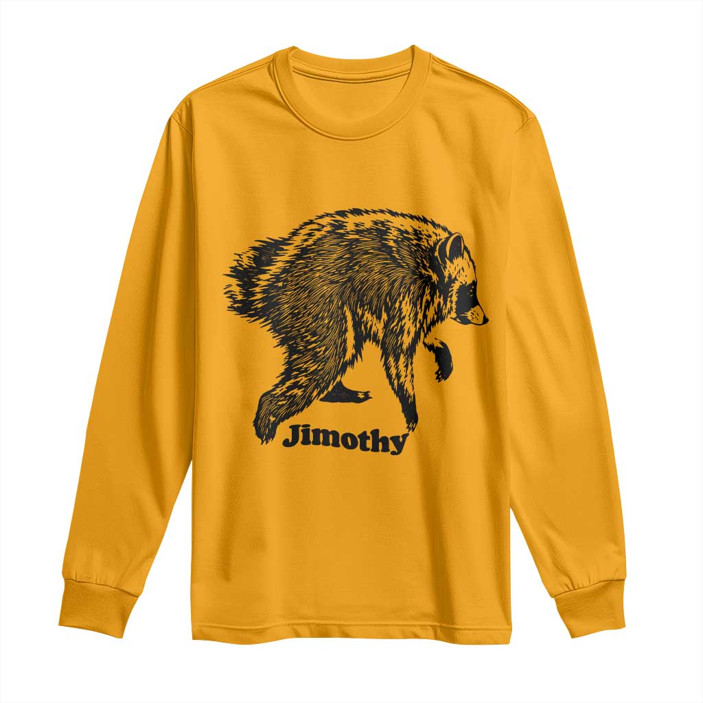 Jimothy Viral Seattle Raccoon Vintage Woodcut Style Graphic Long Sleeve Shirt Funny Trash Panda Wildlife Meme