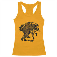 Jimothy Viral Seattle Raccoon Vintage Woodcut Style Graphic Racerback Tank Top Funny Trash Panda Wildlife Meme