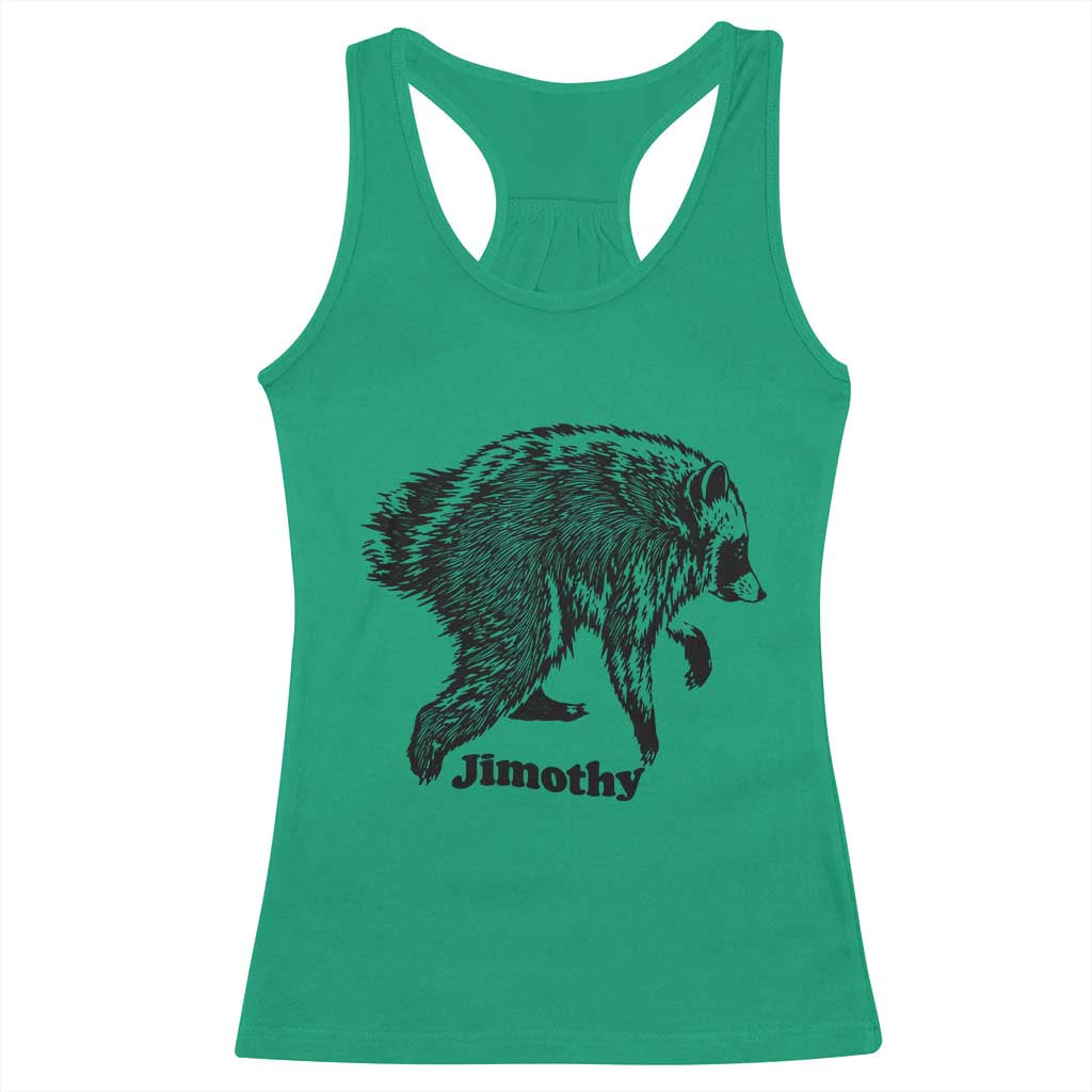 Jimothy Viral Seattle Raccoon Vintage Woodcut Style Graphic Racerback Tank Top Funny Trash Panda Wildlife Meme