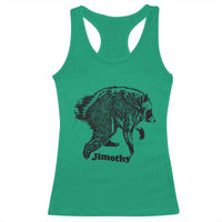 Jimothy Viral Seattle Raccoon Vintage Woodcut Style Graphic Racerback Tank Top Funny Trash Panda Wildlife Meme