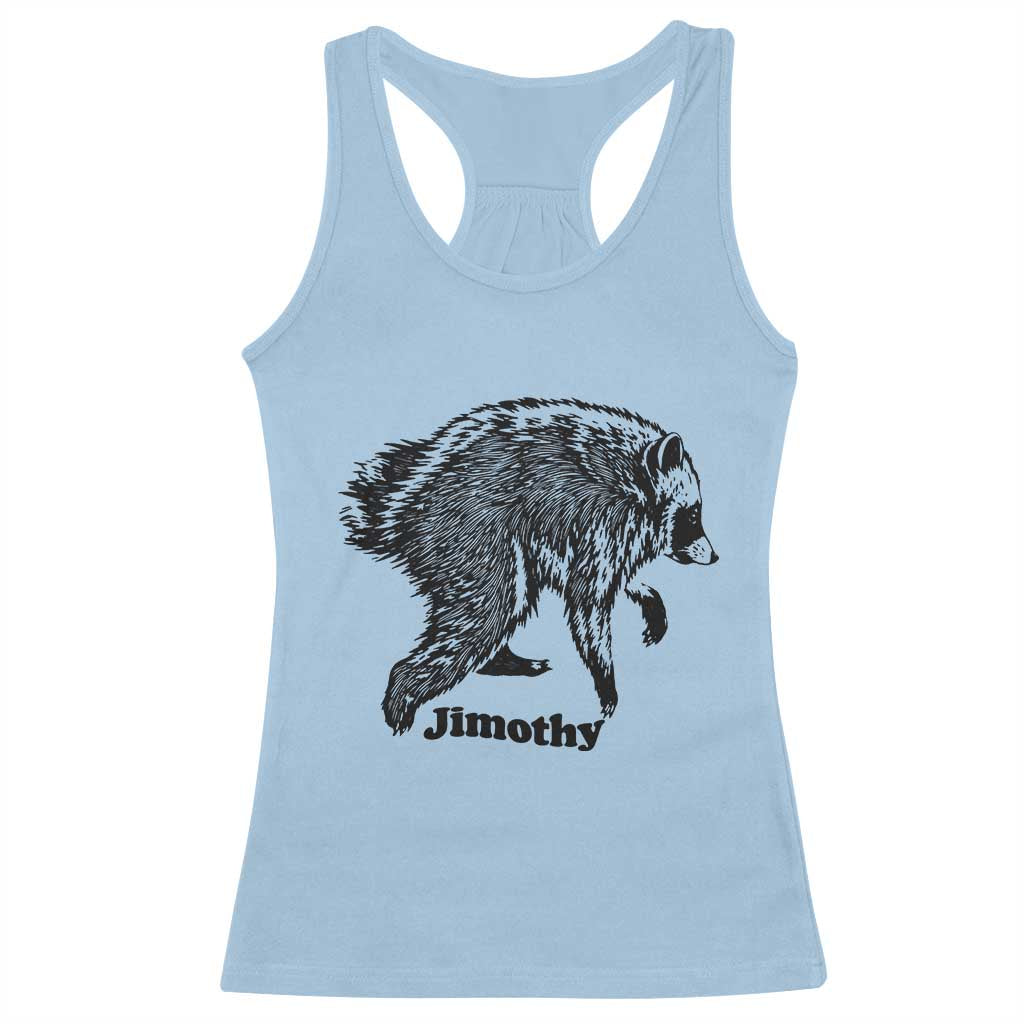 Jimothy Viral Seattle Raccoon Vintage Woodcut Style Graphic Racerback Tank Top Funny Trash Panda Wildlife Meme
