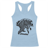 Jimothy Viral Seattle Raccoon Vintage Woodcut Style Graphic Racerback Tank Top Funny Trash Panda Wildlife Meme