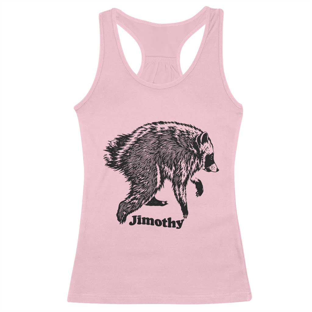 Jimothy Viral Seattle Raccoon Vintage Woodcut Style Graphic Racerback Tank Top Funny Trash Panda Wildlife Meme