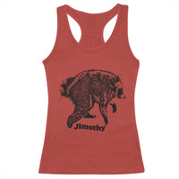 Jimothy Viral Seattle Raccoon Vintage Woodcut Style Graphic Racerback Tank Top Funny Trash Panda Wildlife Meme