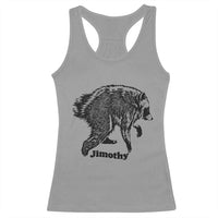 Jimothy Viral Seattle Raccoon Vintage Woodcut Style Graphic Racerback Tank Top Funny Trash Panda Wildlife Meme