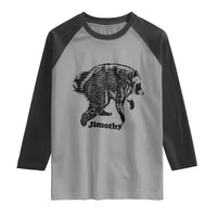 Jimothy Viral Seattle Raccoon Vintage Woodcut Style Graphic Raglan Shirt Funny Trash Panda Wildlife Meme