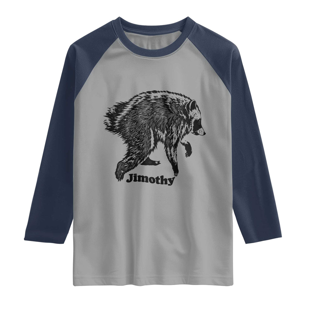 Jimothy Viral Seattle Raccoon Vintage Woodcut Style Graphic Raglan Shirt Funny Trash Panda Wildlife Meme