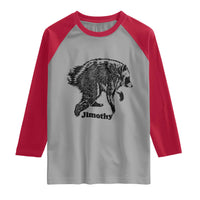 Jimothy Viral Seattle Raccoon Vintage Woodcut Style Graphic Raglan Shirt Funny Trash Panda Wildlife Meme