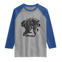 Jimothy Viral Seattle Raccoon Vintage Woodcut Style Graphic Raglan Shirt Funny Trash Panda Wildlife Meme