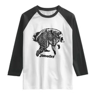 Jimothy Viral Seattle Raccoon Vintage Woodcut Style Graphic Raglan Shirt Funny Trash Panda Wildlife Meme