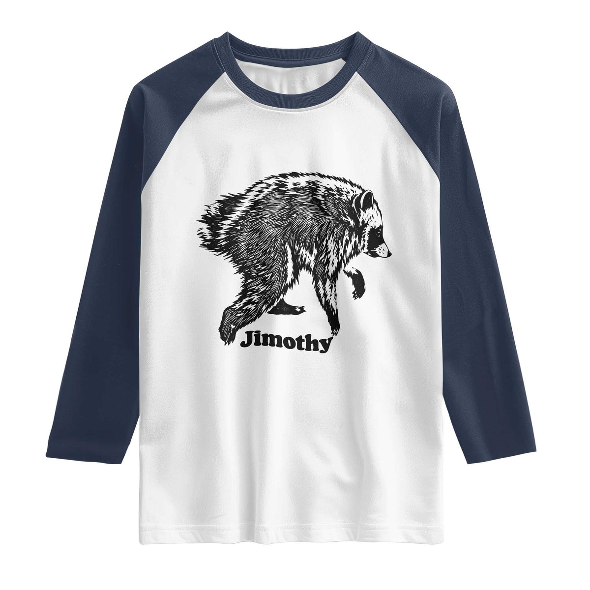 Jimothy Viral Seattle Raccoon Vintage Woodcut Style Graphic Raglan Shirt Funny Trash Panda Wildlife Meme