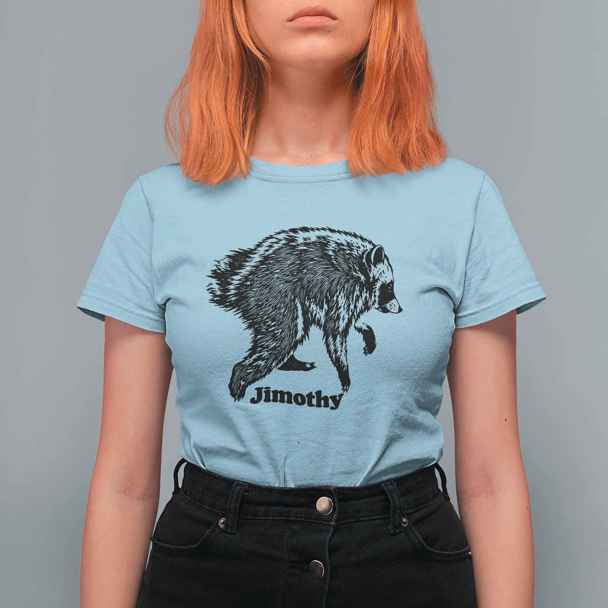 Jimothy Viral Seattle Raccoon Vintage Woodcut Style Graphic T Shirt For Women Funny Trash Panda Wildlife Meme