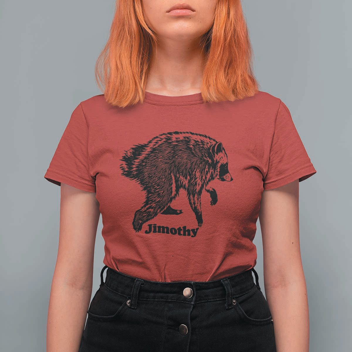 Jimothy Viral Seattle Raccoon Vintage Woodcut Style Graphic T Shirt For Women Funny Trash Panda Wildlife Meme