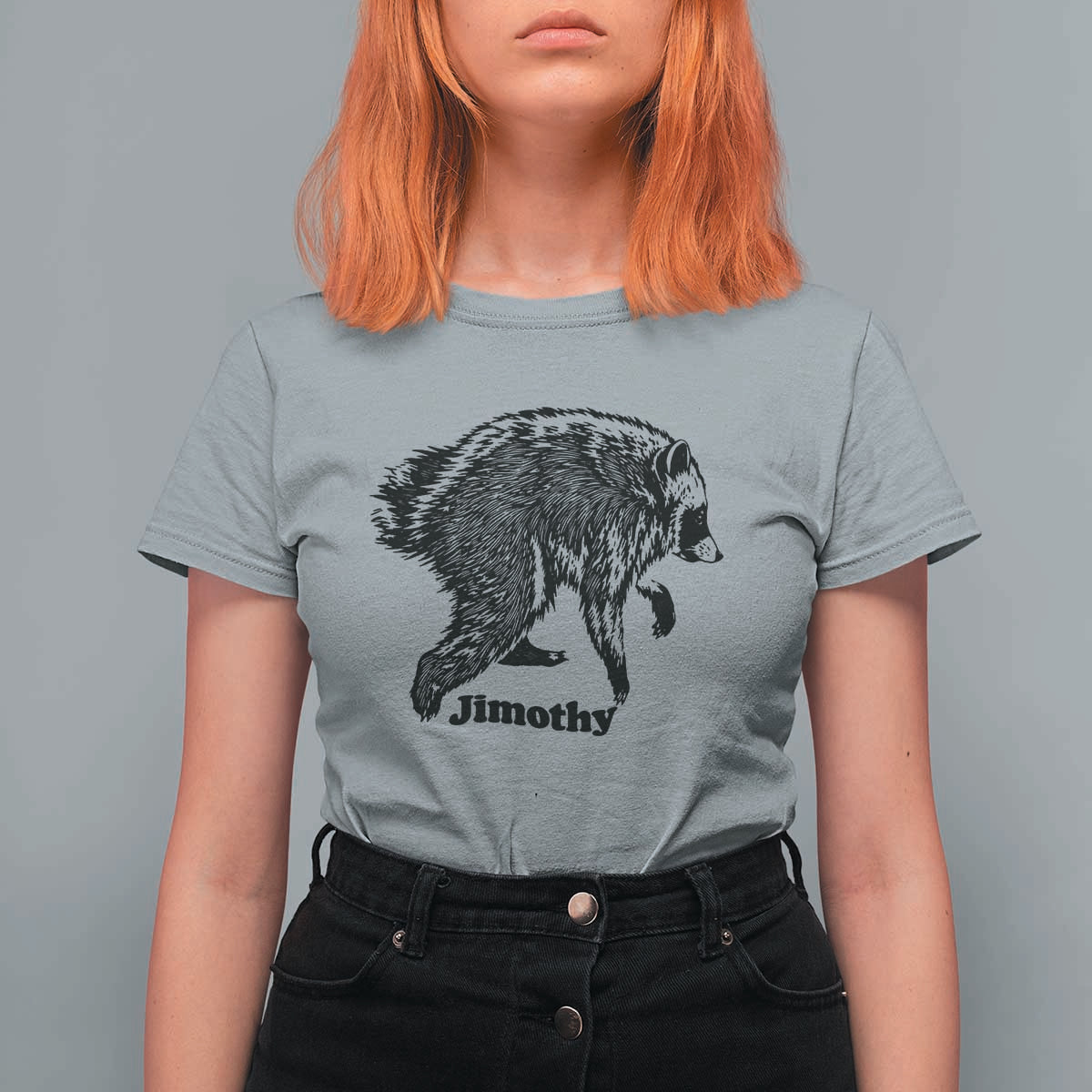 Jimothy Viral Seattle Raccoon Vintage Woodcut Style Graphic T Shirt For Women Funny Trash Panda Wildlife Meme