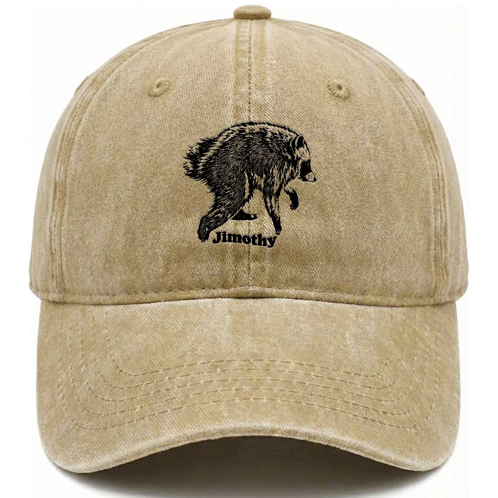 Jimothy Viral Seattle Raccoon Vintage Woodcut Style Graphic Washed Cotton Baseball Cap Funny Trash Panda Wildlife Meme