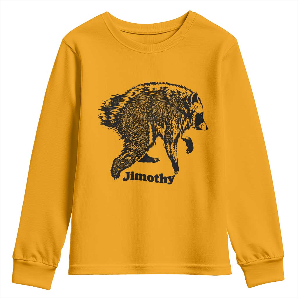 Jimothy Viral Seattle Raccoon Vintage Woodcut Style Graphic Youth Sweatshirt Funny Trash Panda Wildlife Meme