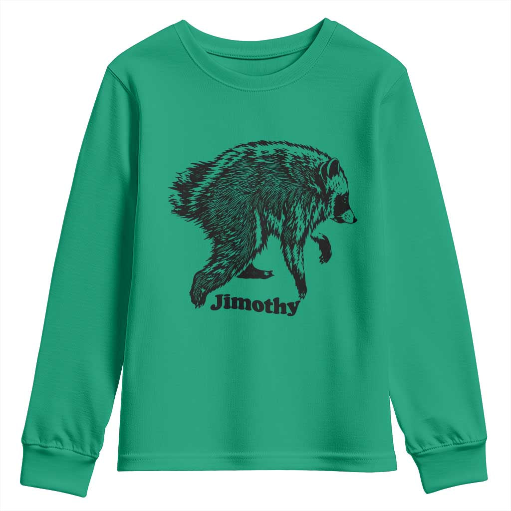 Jimothy Viral Seattle Raccoon Vintage Woodcut Style Graphic Youth Sweatshirt Funny Trash Panda Wildlife Meme