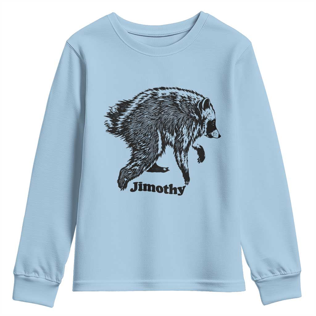 Jimothy Viral Seattle Raccoon Vintage Woodcut Style Graphic Youth Sweatshirt Funny Trash Panda Wildlife Meme