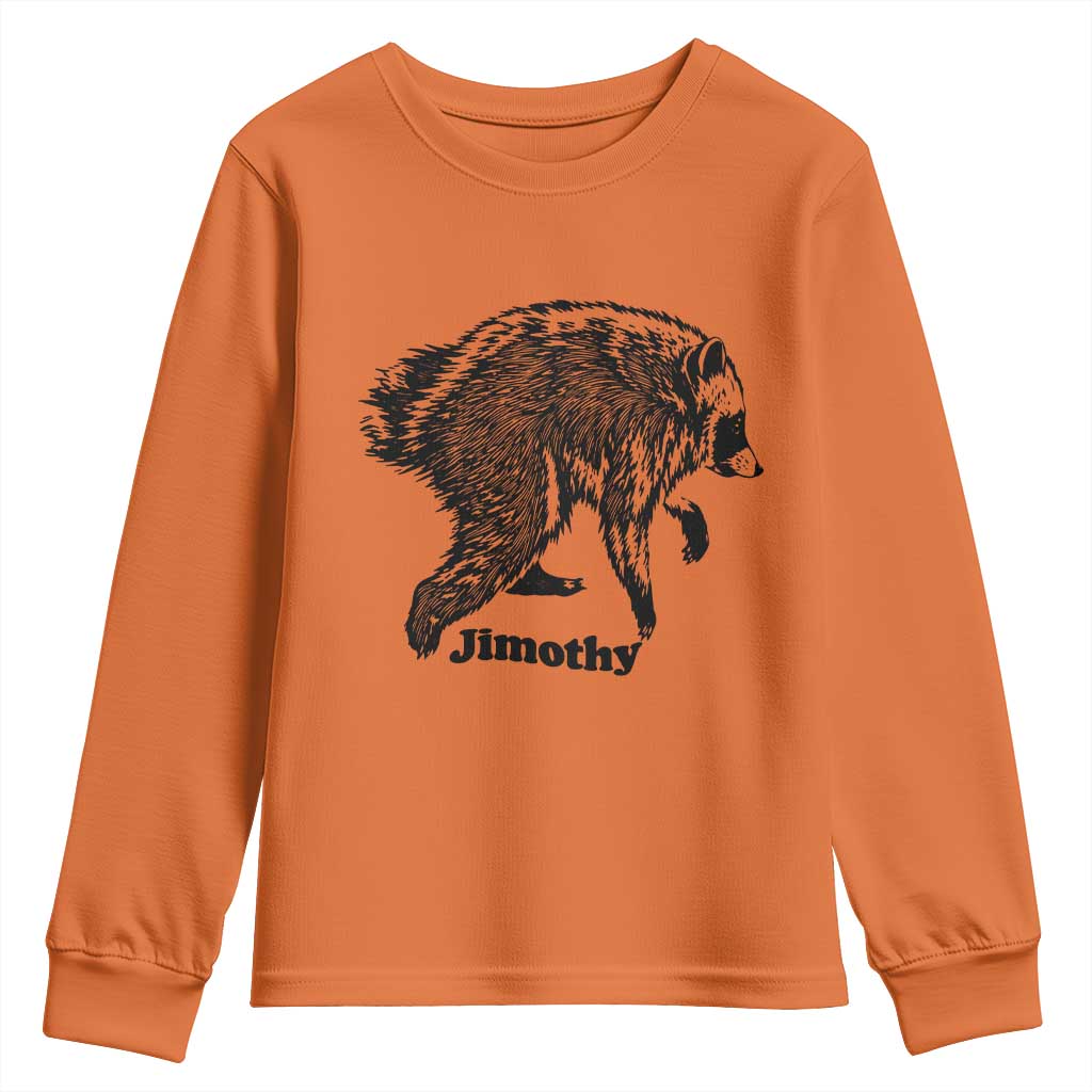 Jimothy Viral Seattle Raccoon Vintage Woodcut Style Graphic Youth Sweatshirt Funny Trash Panda Wildlife Meme