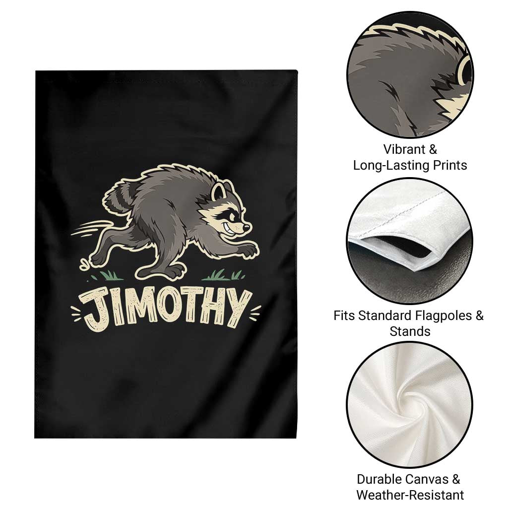 Funny Running Jimothy the Raccoon Garden Flag Viral Seattle Trash Panda Meme