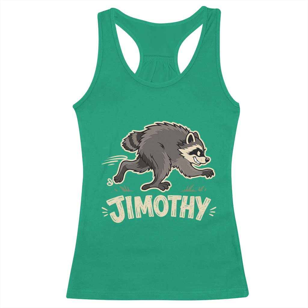 Funny Running Jimothy the Raccoon Racerback Tank Top Viral Seattle Trash Panda Meme