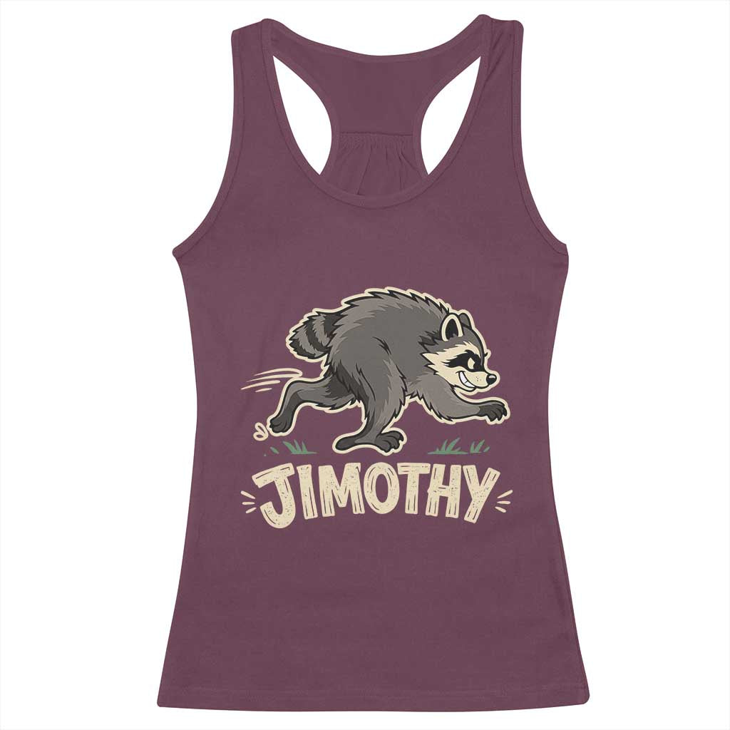 Funny Running Jimothy the Raccoon Racerback Tank Top Viral Seattle Trash Panda Meme