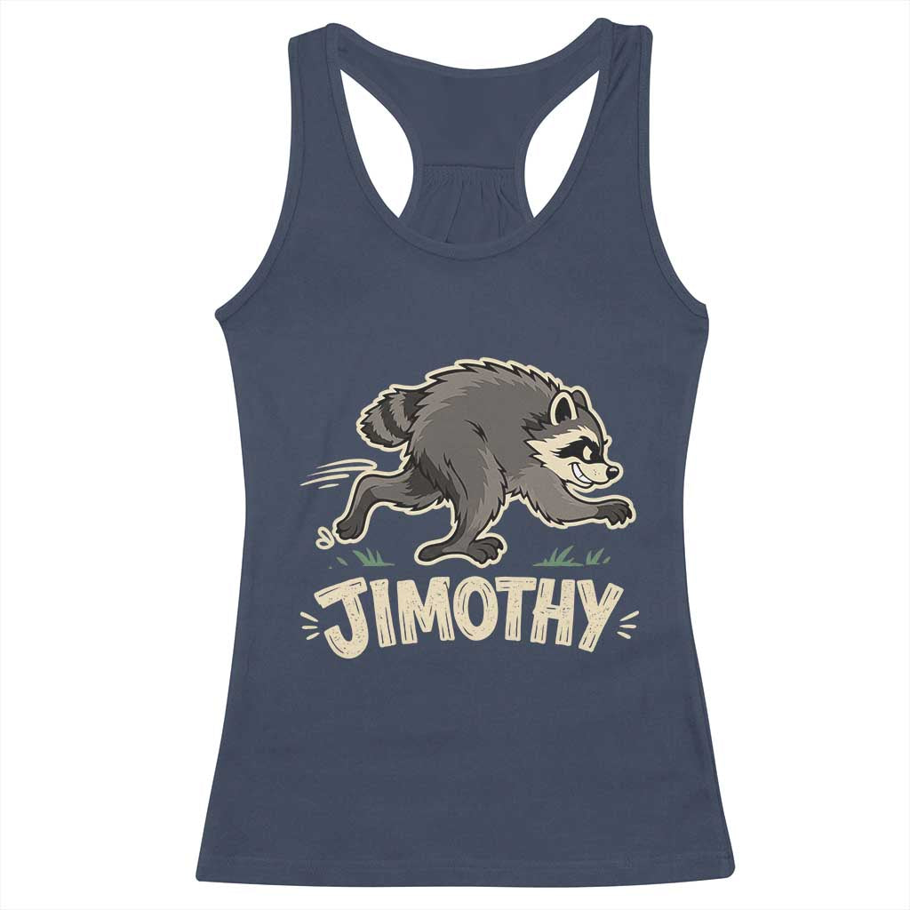 Funny Running Jimothy the Raccoon Racerback Tank Top Viral Seattle Trash Panda Meme
