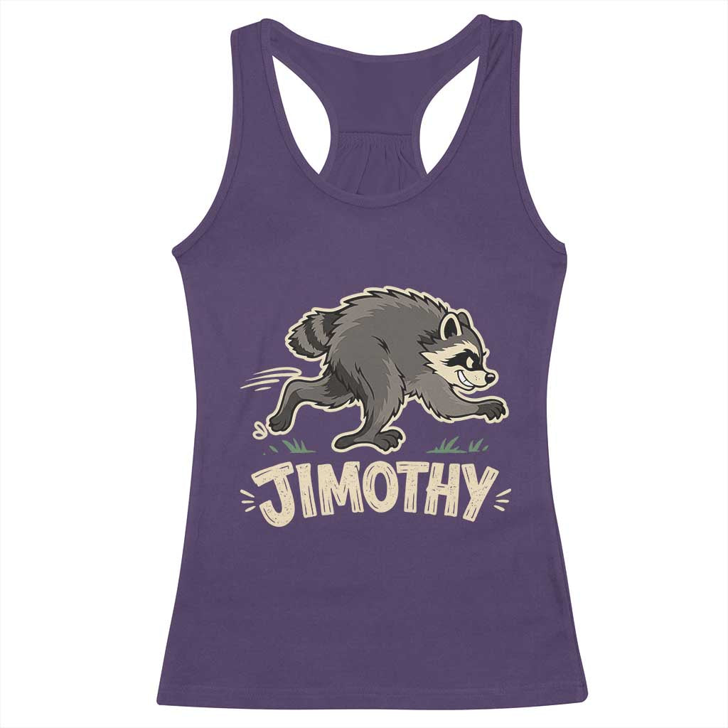 Funny Running Jimothy the Raccoon Racerback Tank Top Viral Seattle Trash Panda Meme