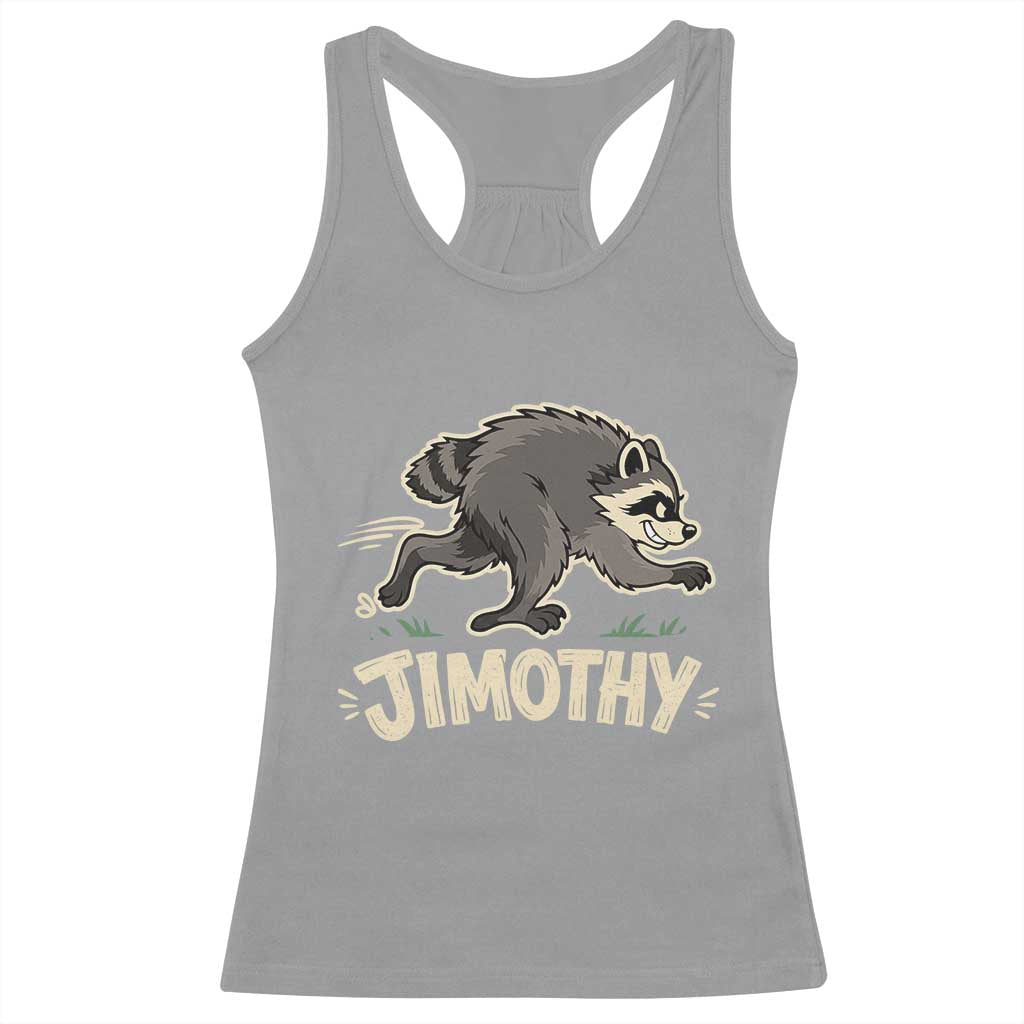Funny Running Jimothy the Raccoon Racerback Tank Top Viral Seattle Trash Panda Meme