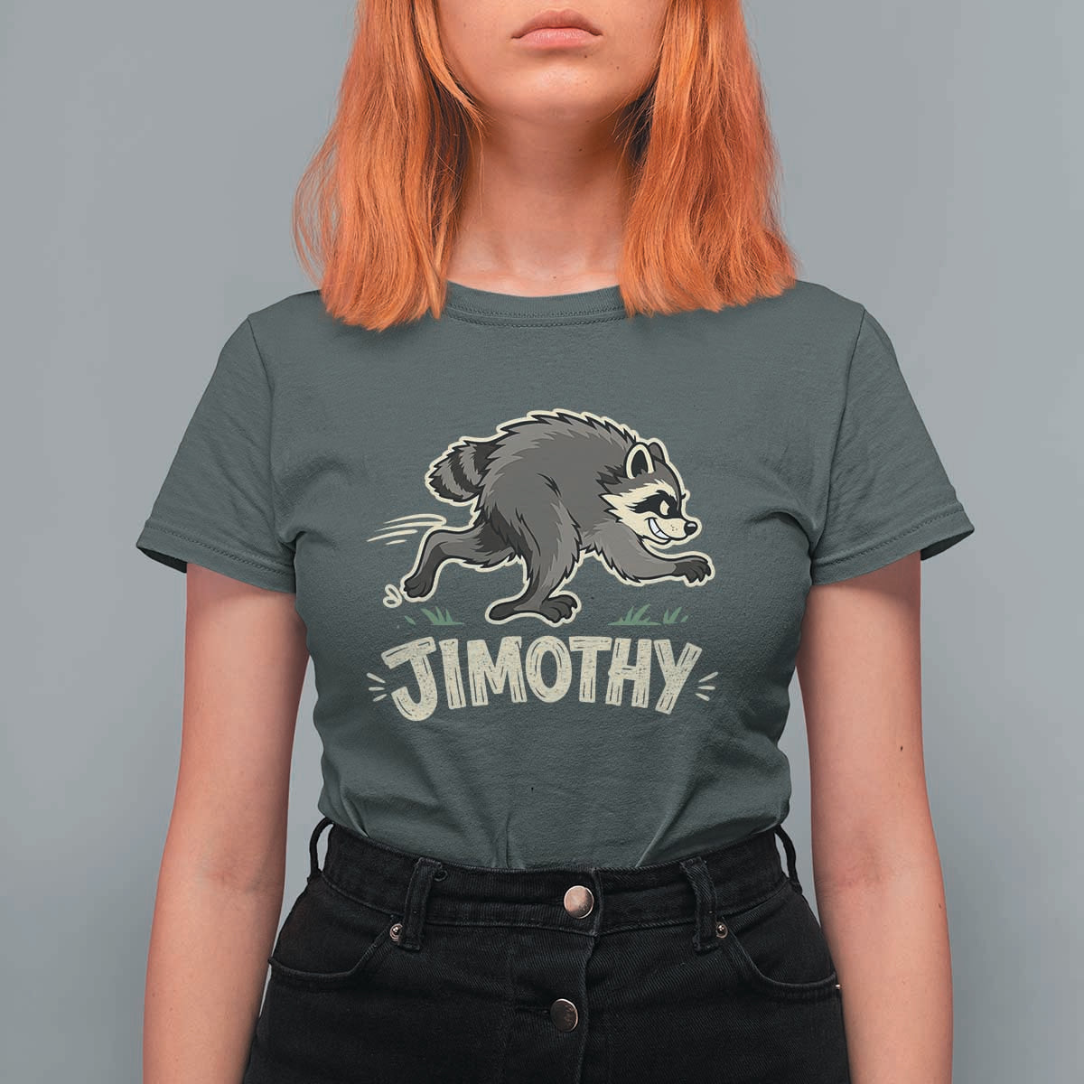 Funny Running Jimothy the Raccoon T Shirt For Women Viral Seattle Trash Panda Meme