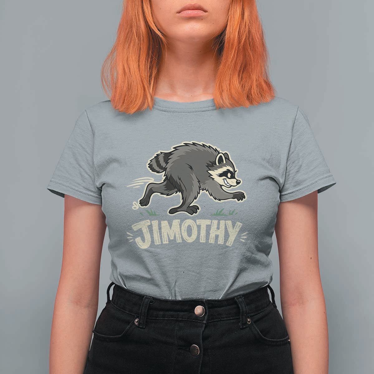 Funny Running Jimothy the Raccoon T Shirt For Women Viral Seattle Trash Panda Meme