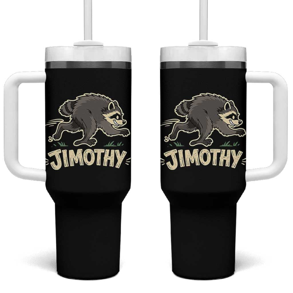 Funny Running Jimothy the Raccoon Tumbler With Handle Viral Seattle Trash Panda Meme