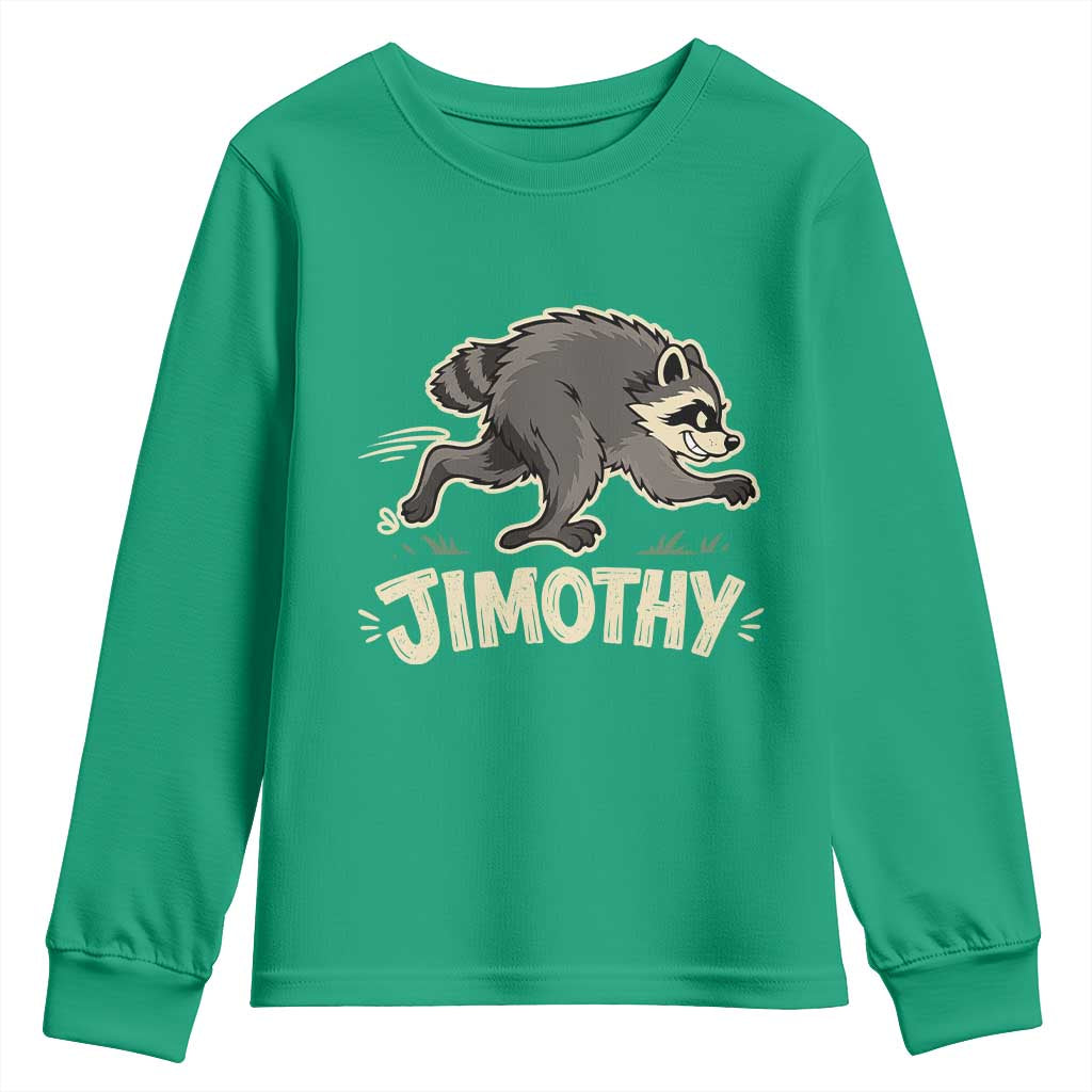 Funny Running Jimothy the Raccoon Youth Sweatshirt Viral Seattle Trash Panda Meme