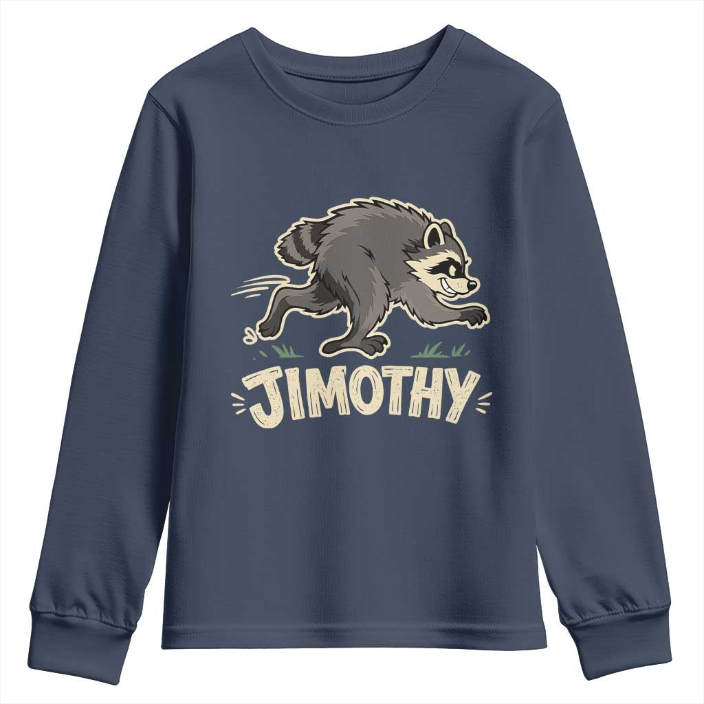 Funny Running Jimothy the Raccoon Youth Sweatshirt Viral Seattle Trash Panda Meme