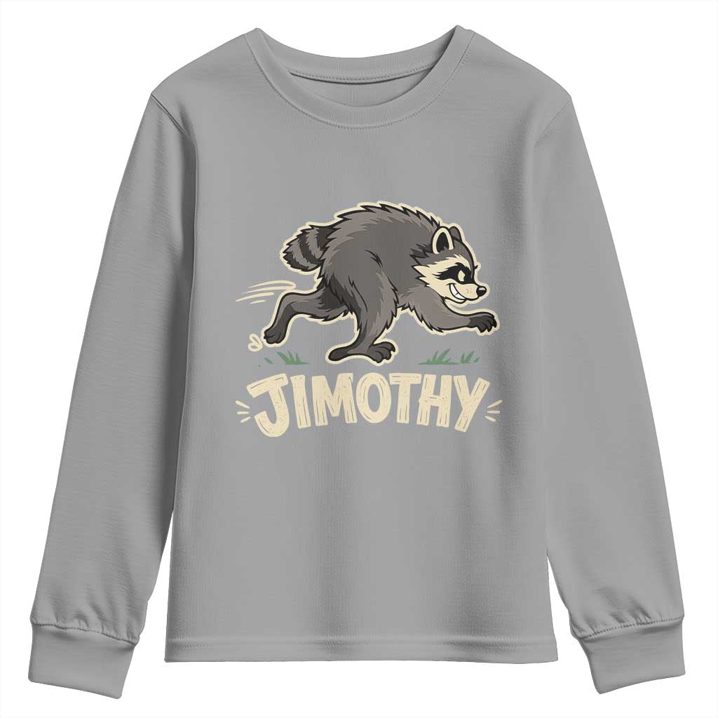 Funny Running Jimothy the Raccoon Youth Sweatshirt Viral Seattle Trash Panda Meme
