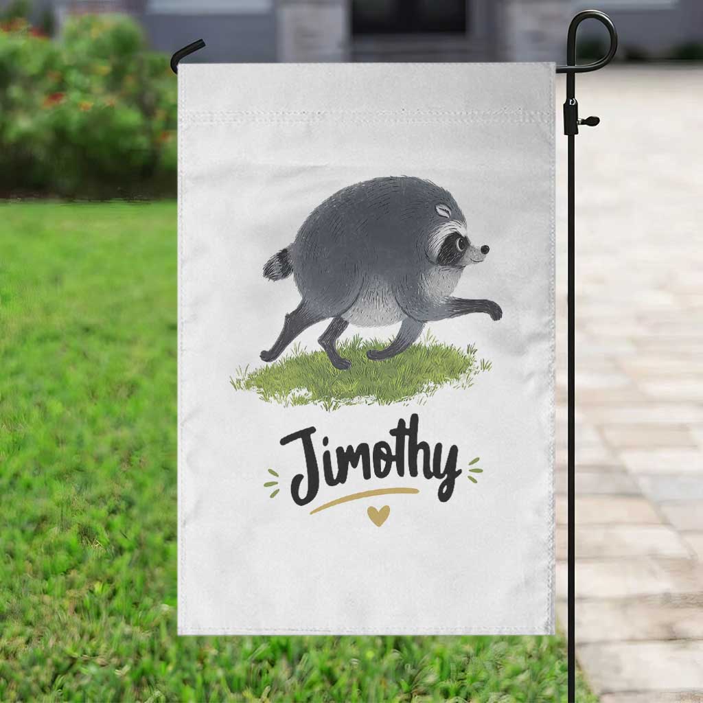 Cute Running Jimothy the Raccoon Garden Flag Viral Seattle Trash Panda Meme