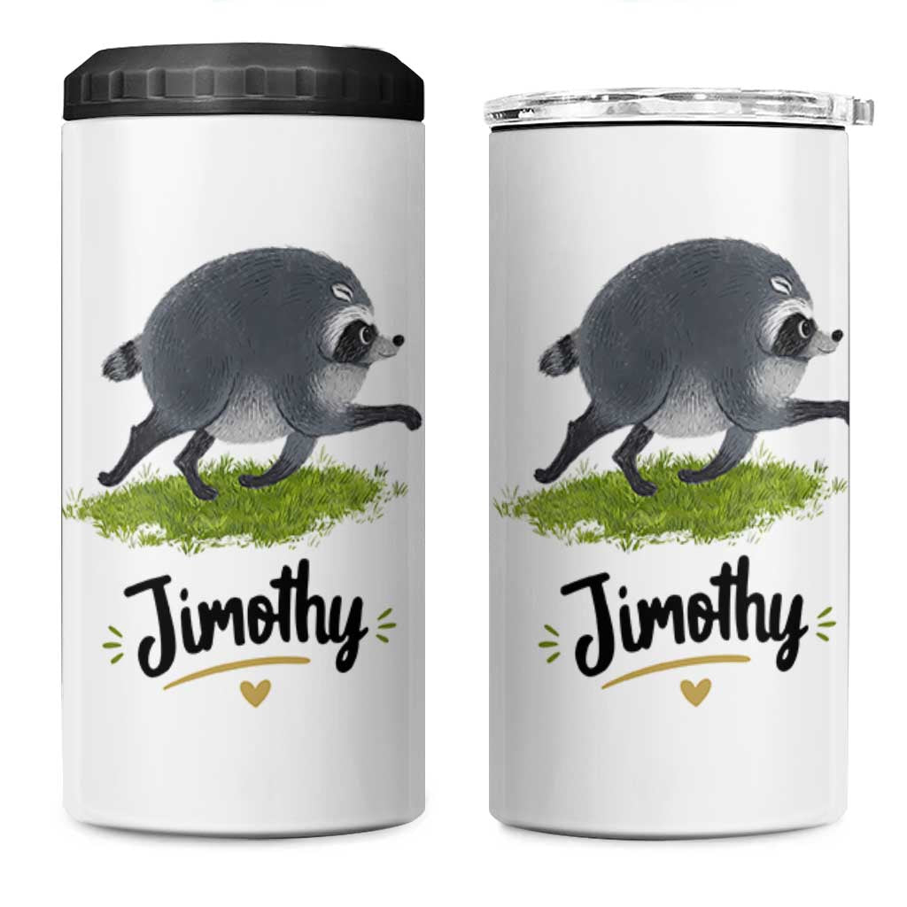 Cute Running Jimothy the Raccoon 4 in 1 Can Cooler Tumbler Viral Seattle Trash Panda Meme