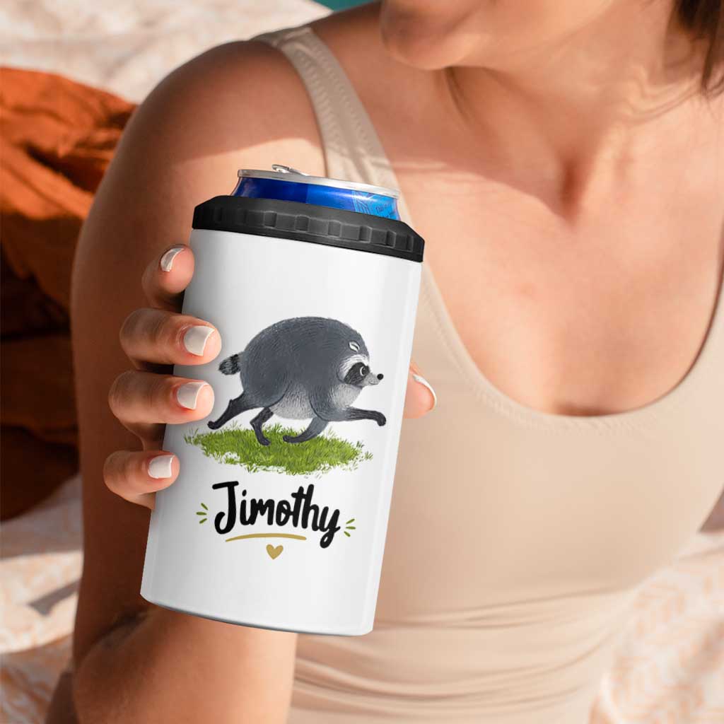 Cute Running Jimothy the Raccoon 4 in 1 Can Cooler Tumbler Viral Seattle Trash Panda Meme