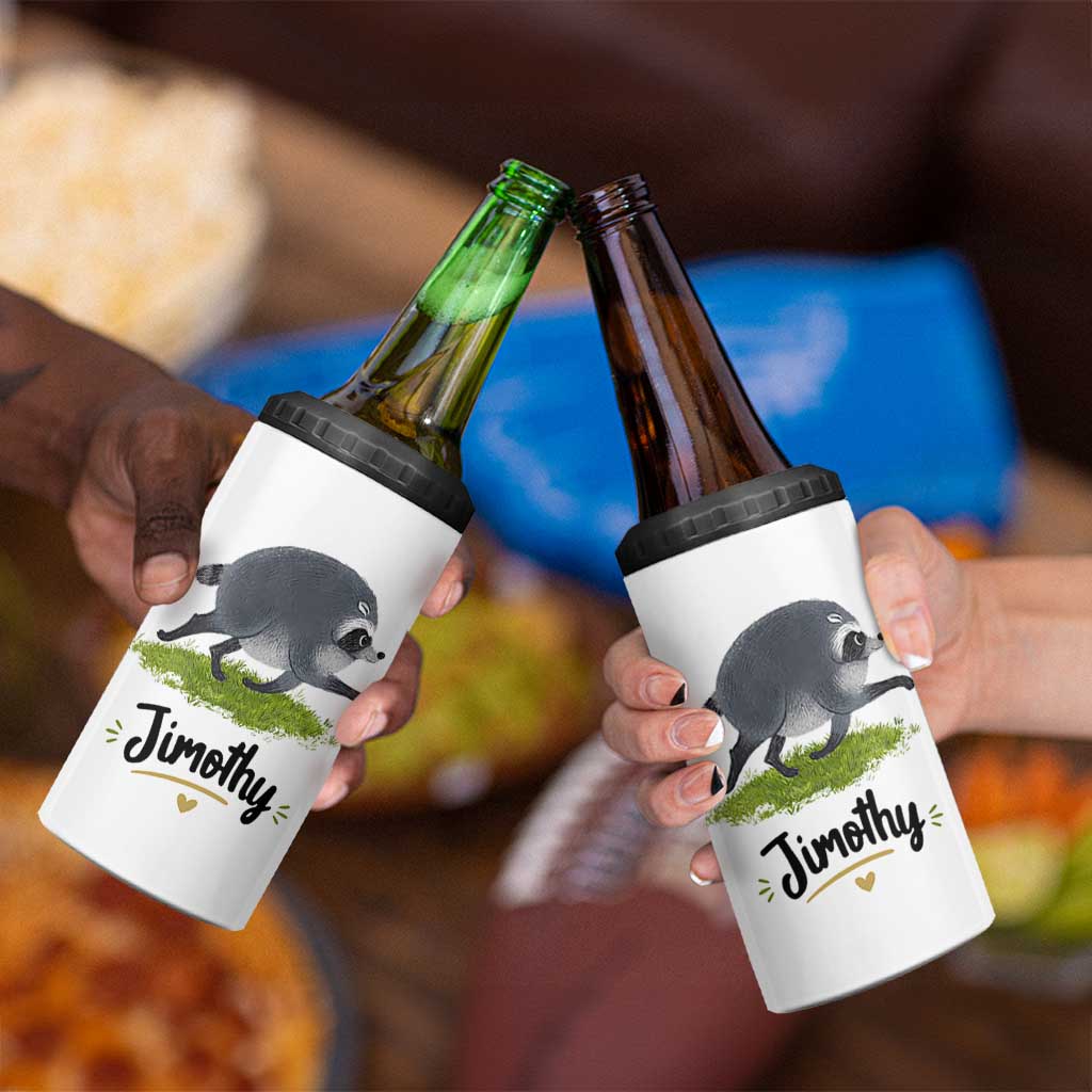 Cute Running Jimothy the Raccoon 4 in 1 Can Cooler Tumbler Viral Seattle Trash Panda Meme